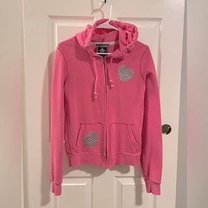 RARE Victoria’s Secret Pink w/ Grey Studded Hearts/Peace Sign Full Zip Hoodie